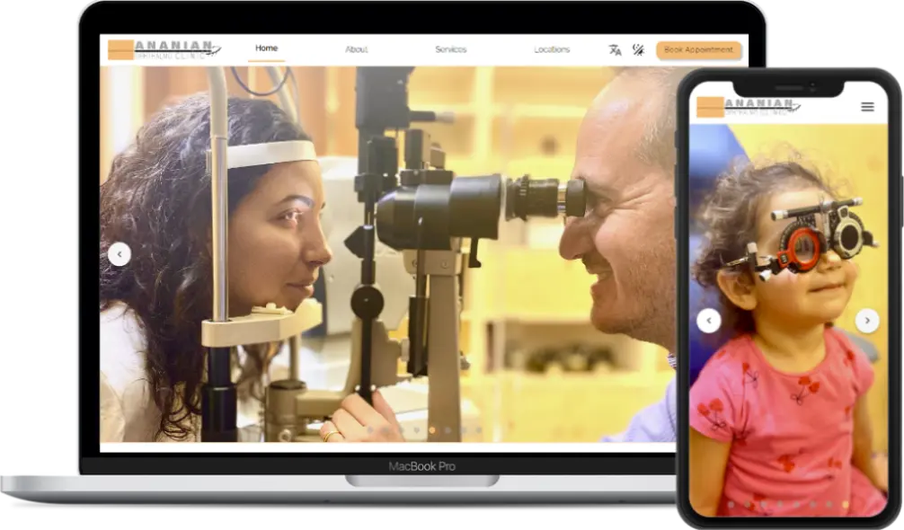 Eye Clinic Mockup on Laptop and Phone Screens